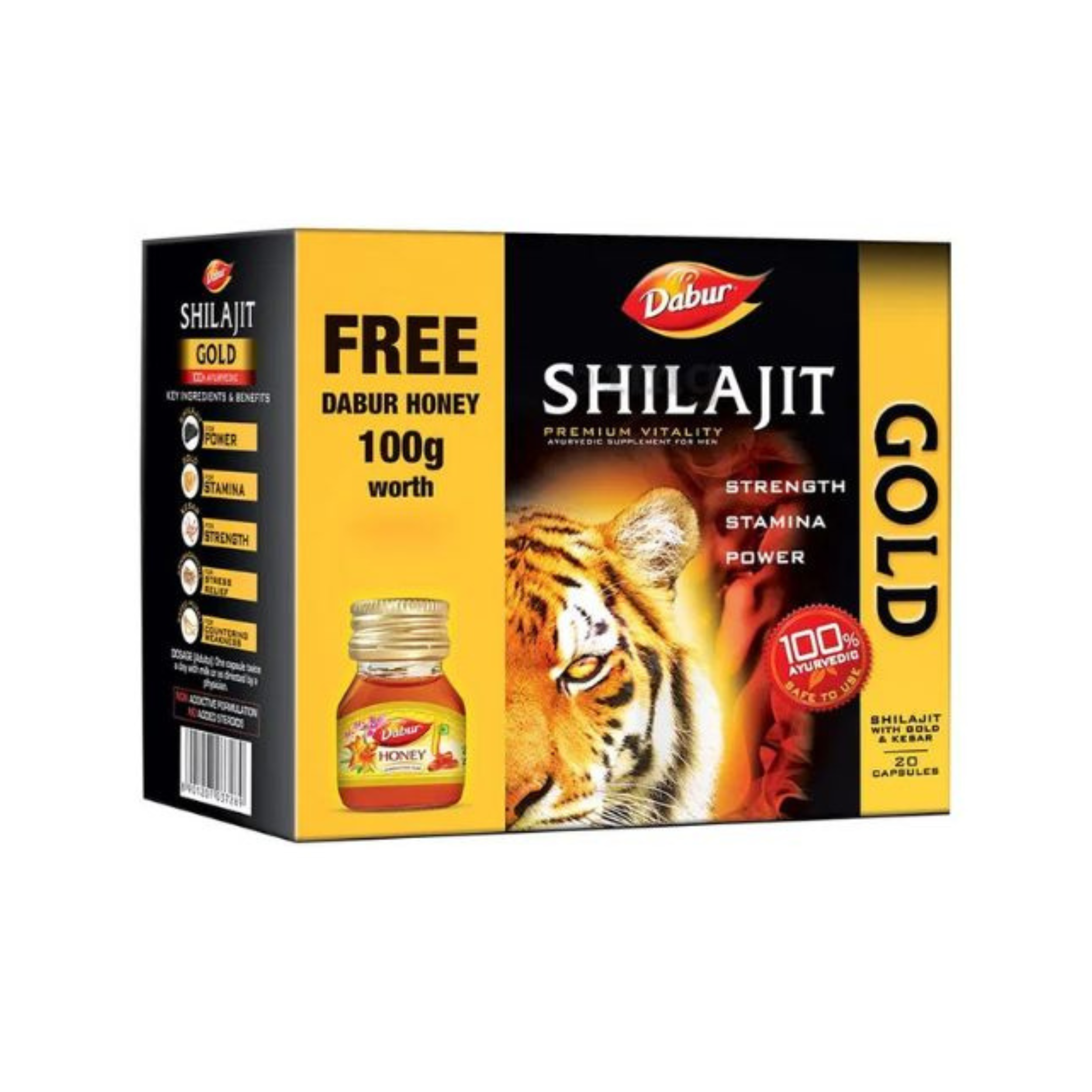 Dabur Shilajit Gold (20 Capsules) with Free Dabur Honey 100g – Natural Energy & Vitality Booster