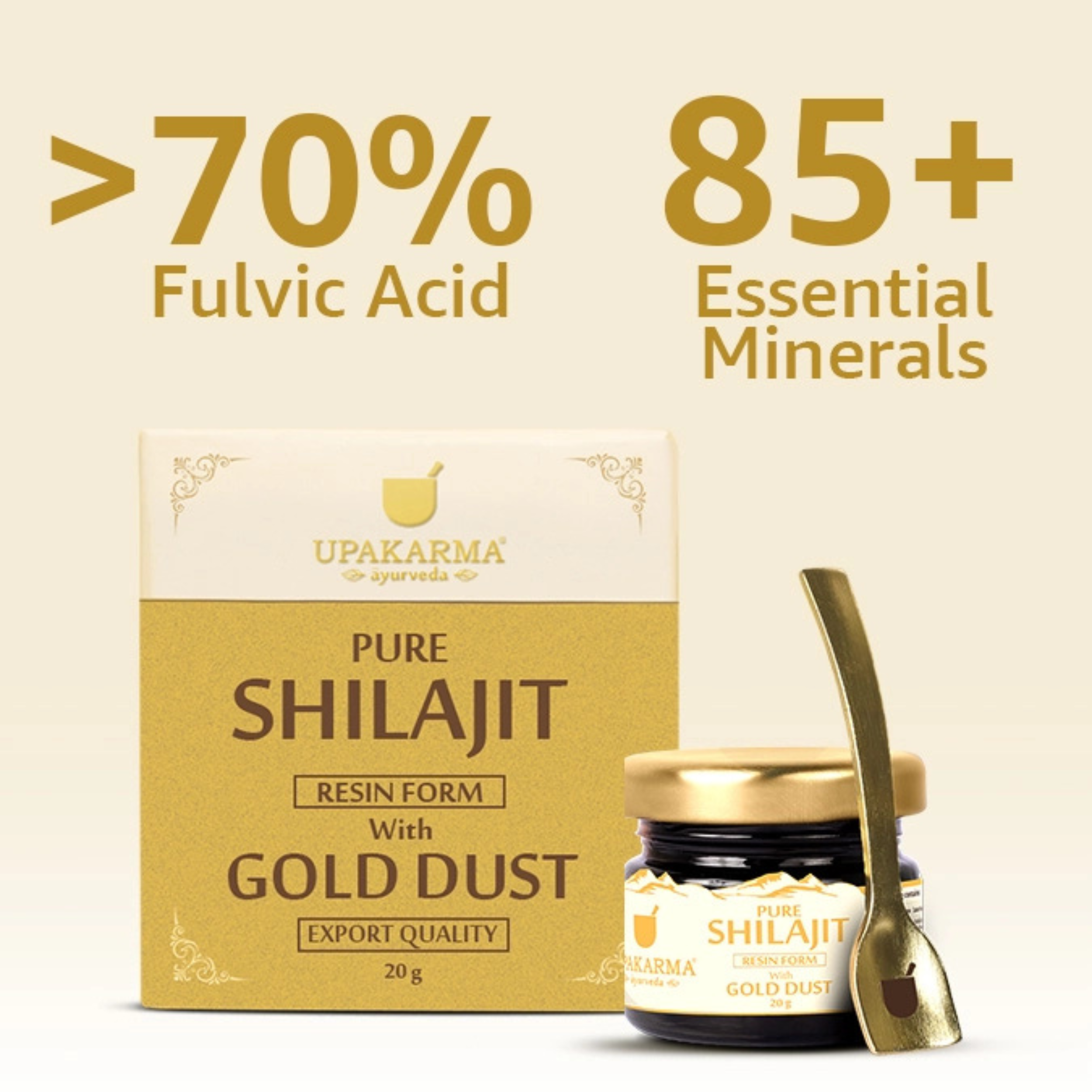 UPAKARMA Premium Shilajit Gold Resin is a unique blend of pure Himalayan Shilajit enriched with authentic gold dust, crafted to elevate your overall vitality, wellness, and sexual health
